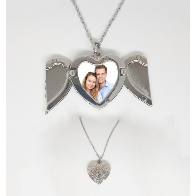 Locket Necklace Heart Angel wings